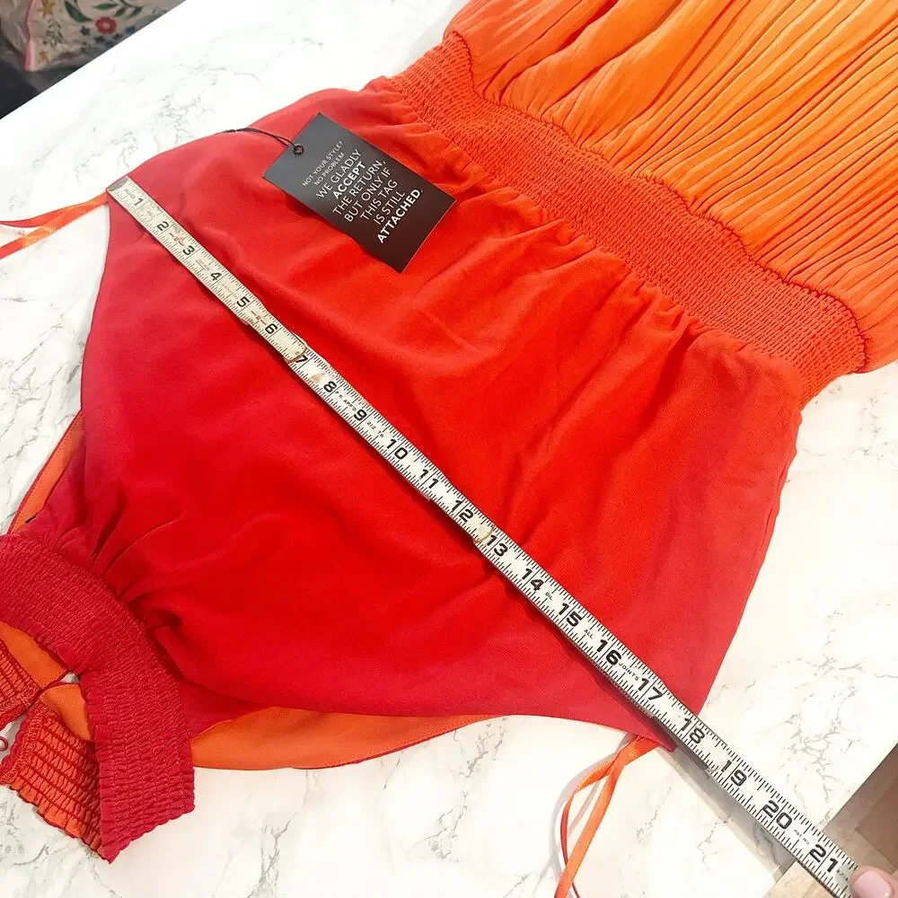 WHBM Orange Ombre Halter Pleated Shark-bite Midi Dress women’s size 6 NEW - Picture 12 of 12